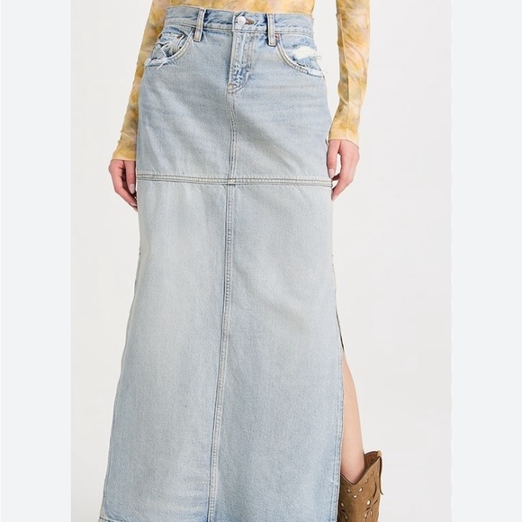 RE/DONE Women’s Mid Rise Split Denim Maxi Skirt Ripped Tide Boho Chic Sz 26 NWT - Picture 2 of 13